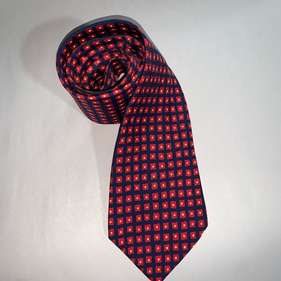 authentic HERMÈS #UA30 red/navy silk twill NECKTIE